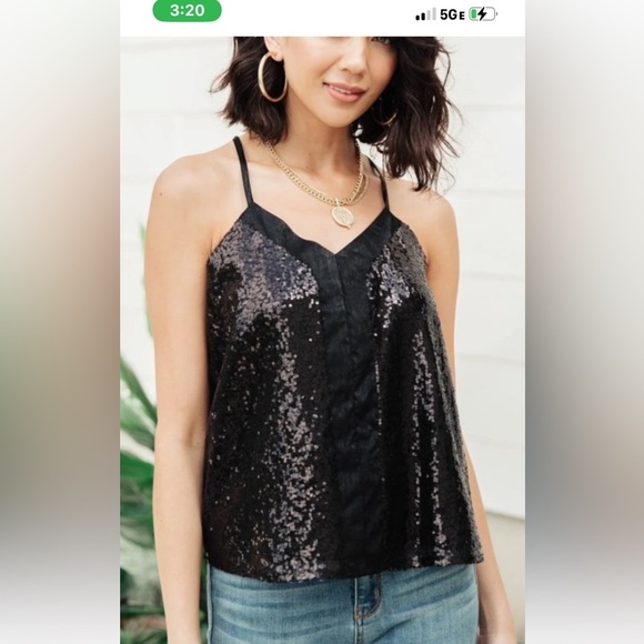 Andree by Unit Womens Racerback Sequins Tank Black NWT Small - Picture 1 of 8